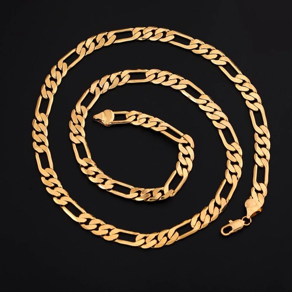 Beautiful 20 Inch Figaro Necklace 6mm Wide 18K Yellow Gold - Picture 3 of 9